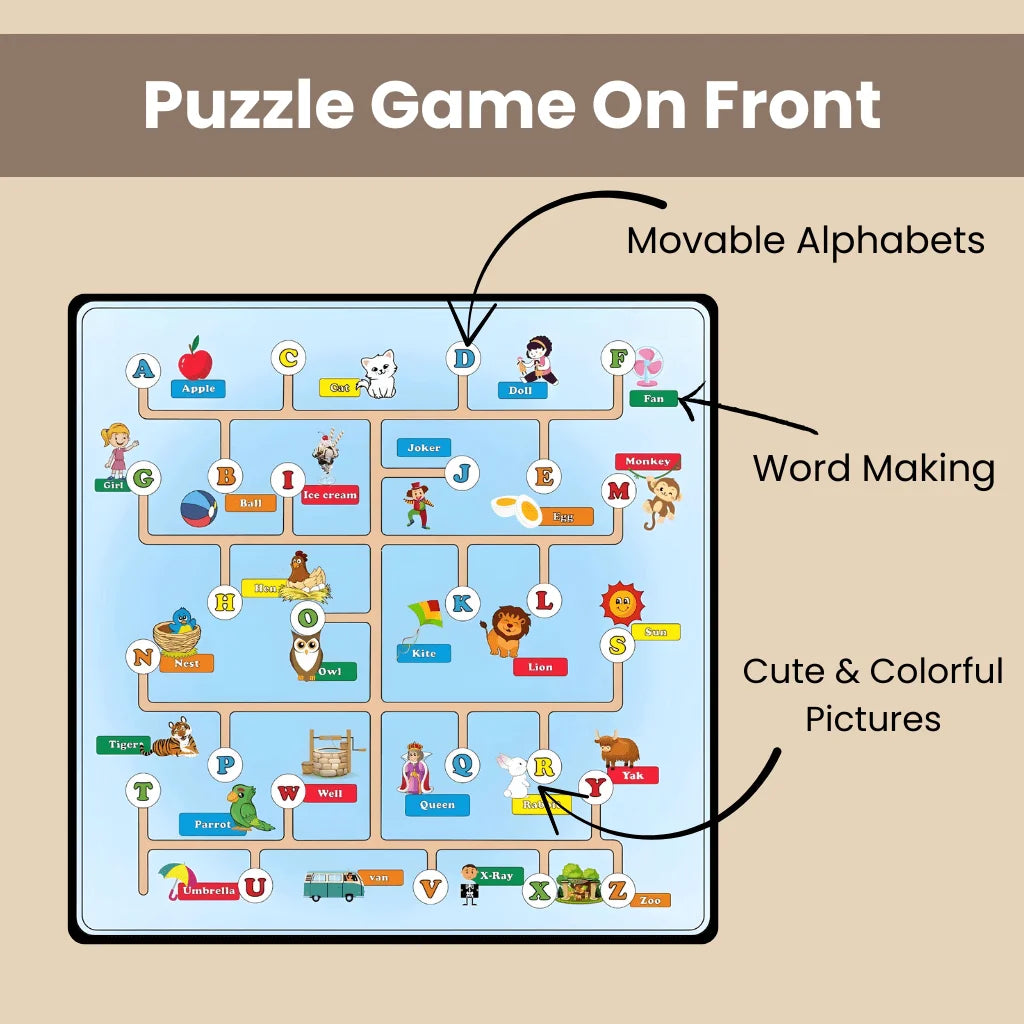 Wooden ABCD MAZE Toy For Kids - Alphabet Matching, Word Making & Learning Game
