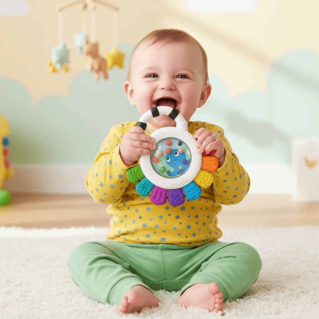 Sensory Rattle & Teether Toy BPA-Free, Multi-Textured & Chillable
