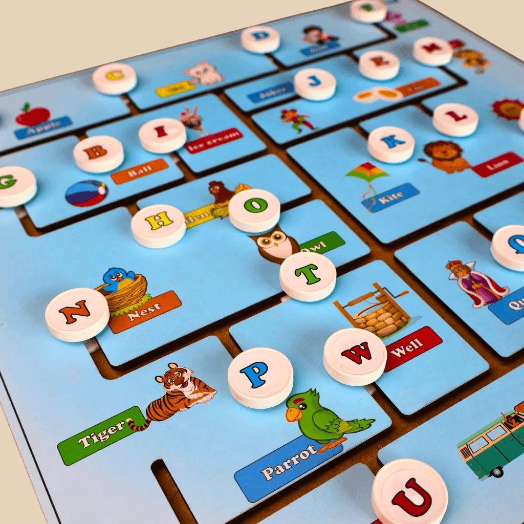 Wooden ABCD MAZE Toy For Kids - Alphabet Matching, Word Making & Learning Game