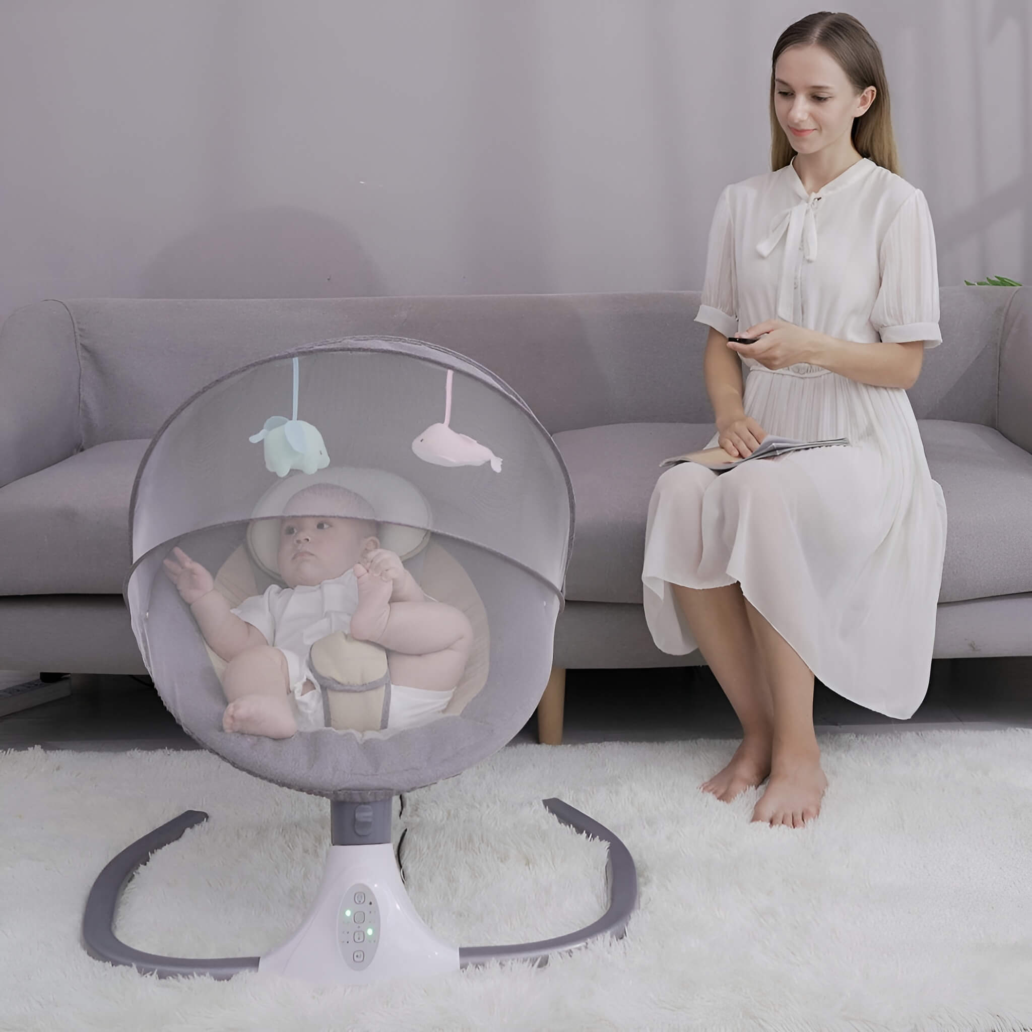 Automatic Electric Swing Cradle for New Born Baby With Music, Timer and Mosquito Net