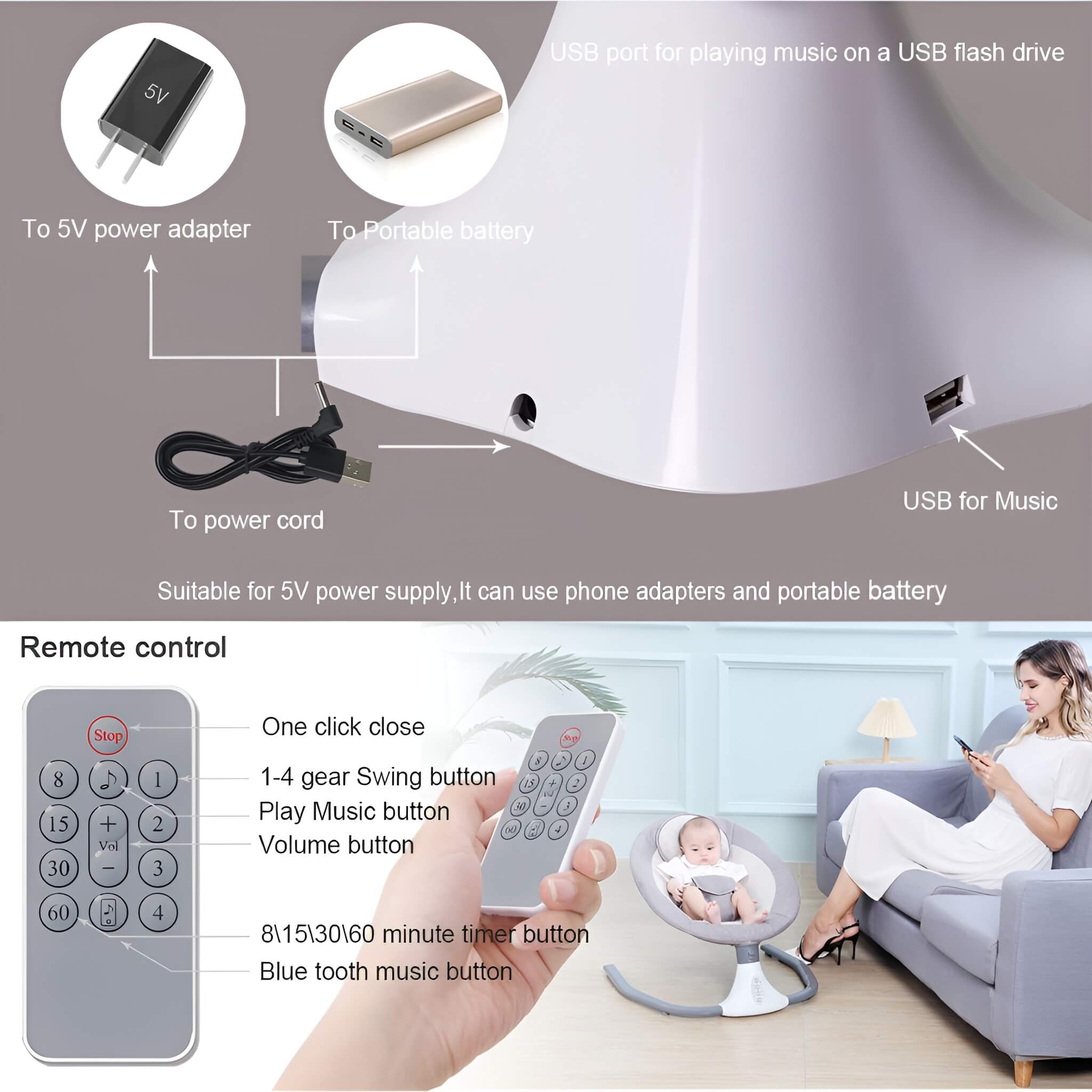 Automatic Electric Swing Cradle for New Born Baby With Music, Timer and Mosquito Net